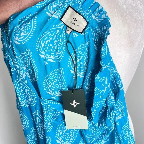 NWT Tuckernuck Tropical Teal Blue Lantern Caftan Cotton Dress M - Picture 6 of 8